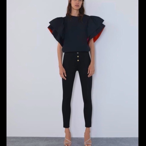 ZARA Black Ankle Leggings with gold buttons - Picture 1 of 15
